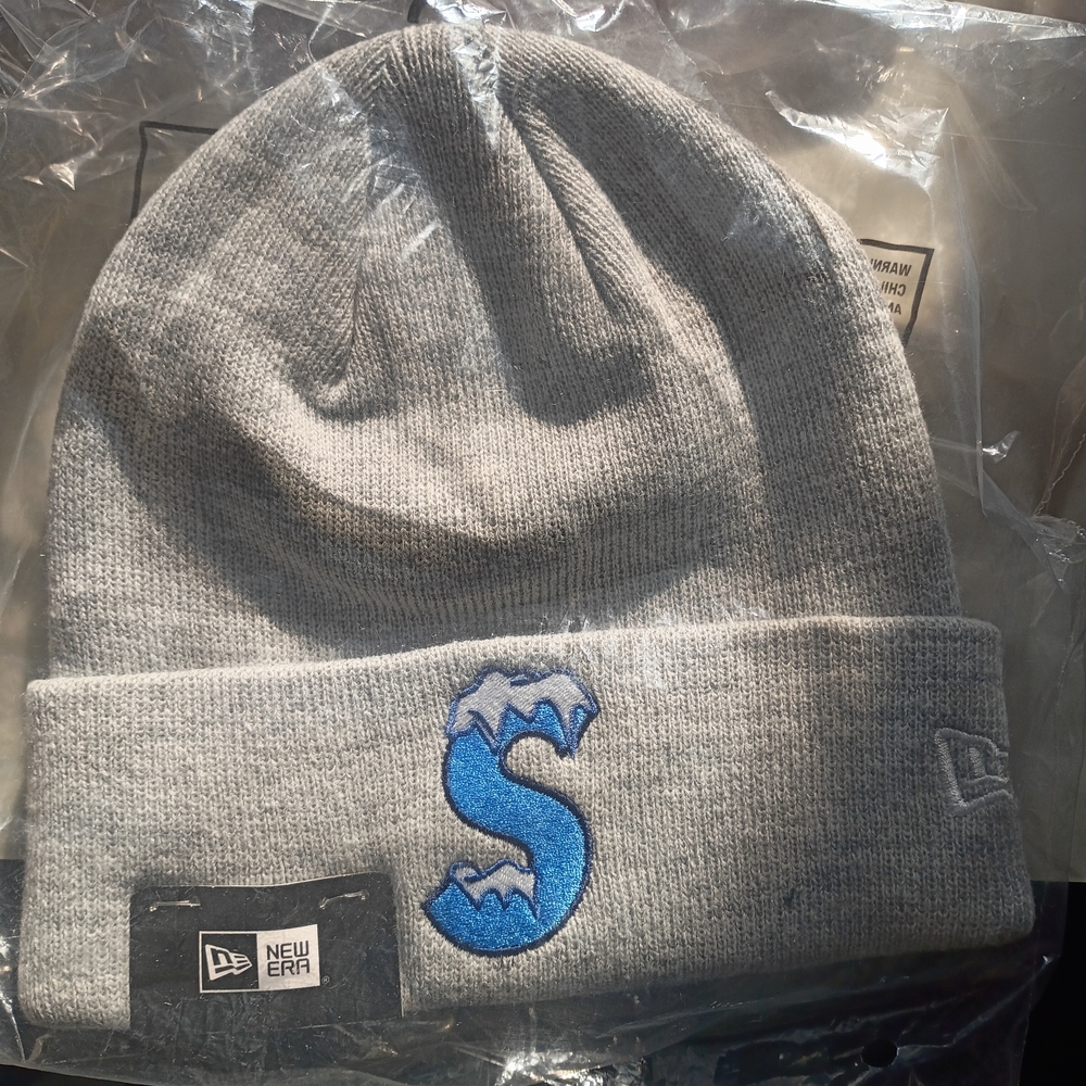 Supreme Gray Beanie with Blue Logo